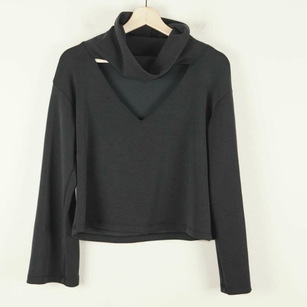 NUX Sleek Sweat Mock Neck Cutout Long Sleeve Crop Top